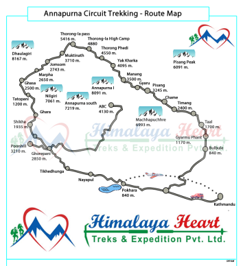 Route map of Annapurna Circuit Trek